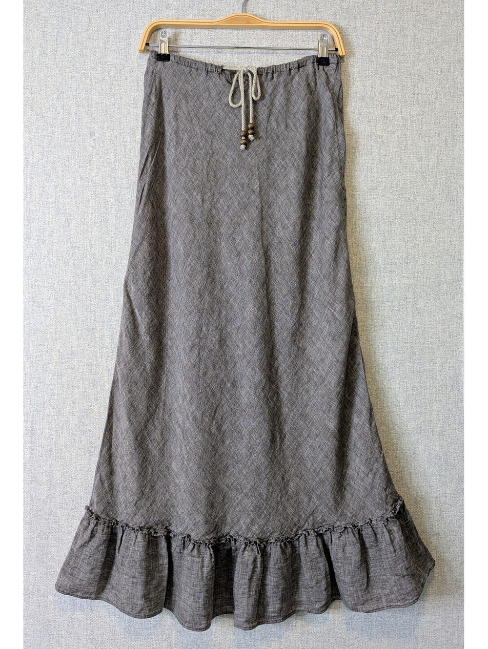 Eddie Bauer 100% linen ruffle hem maxi skirt